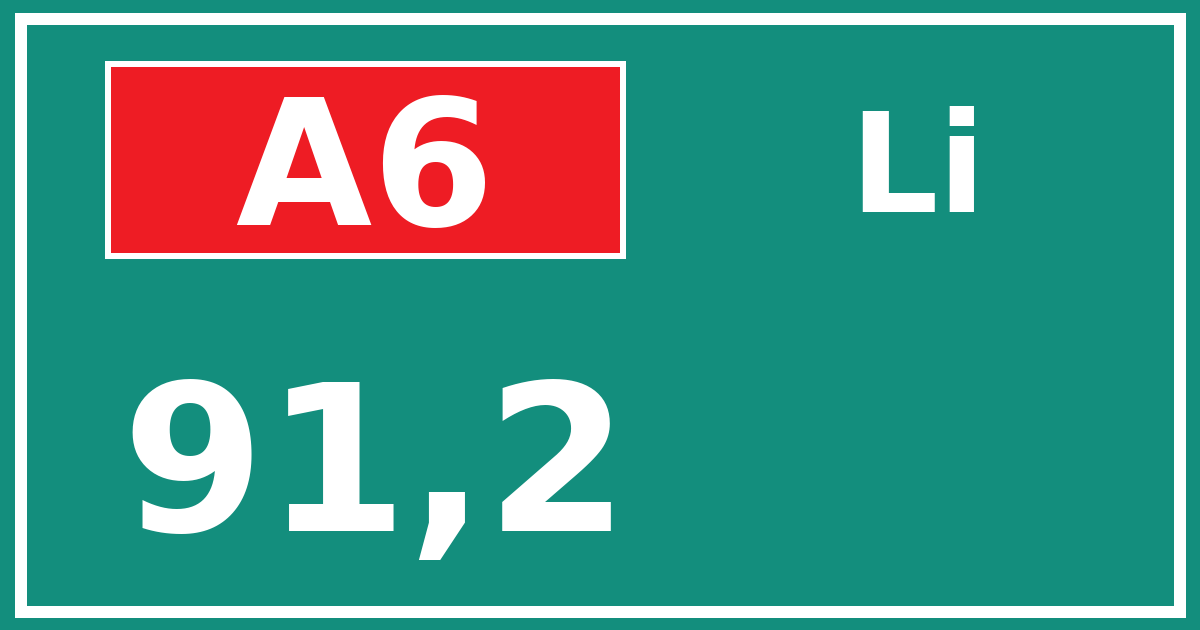 Hectometerbord A6 91,2 zijde Li