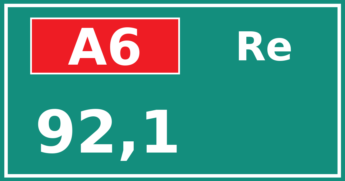 Hectometerbord A6 92,1 zijde Re