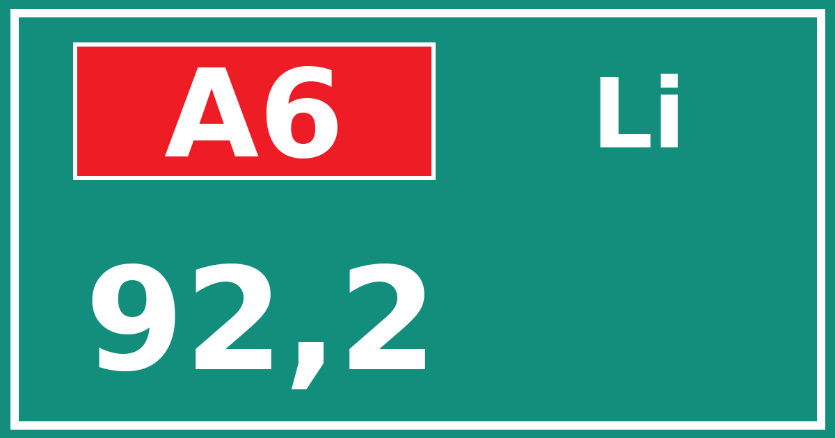 Hectometerbord A6 92,2 zijde Li