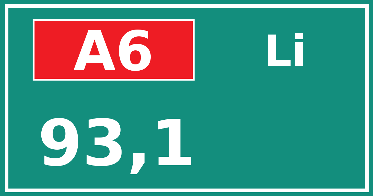 Hectometerbord A6 93,1 zijde Li
