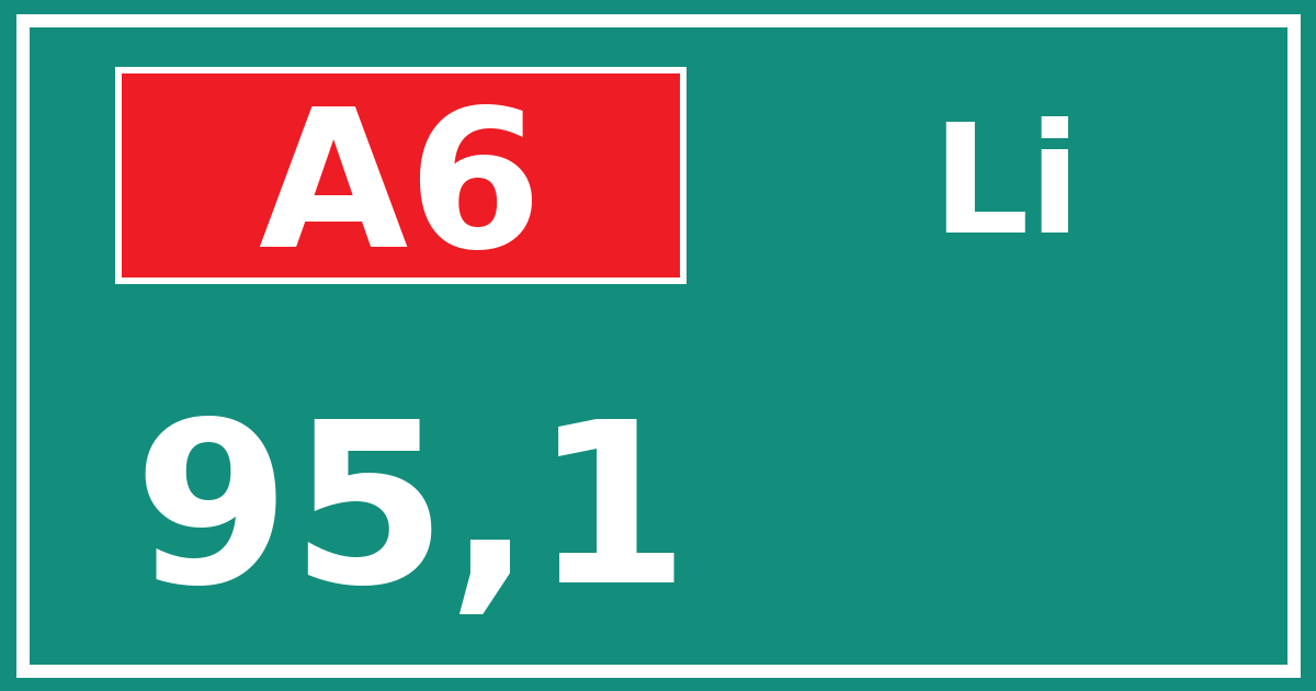Hectometerbord A6 95,1 zijde Li