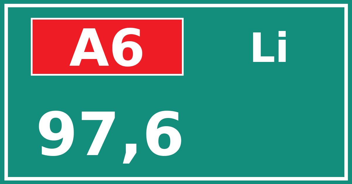 Hectometerbord A6 97,6 zijde Li