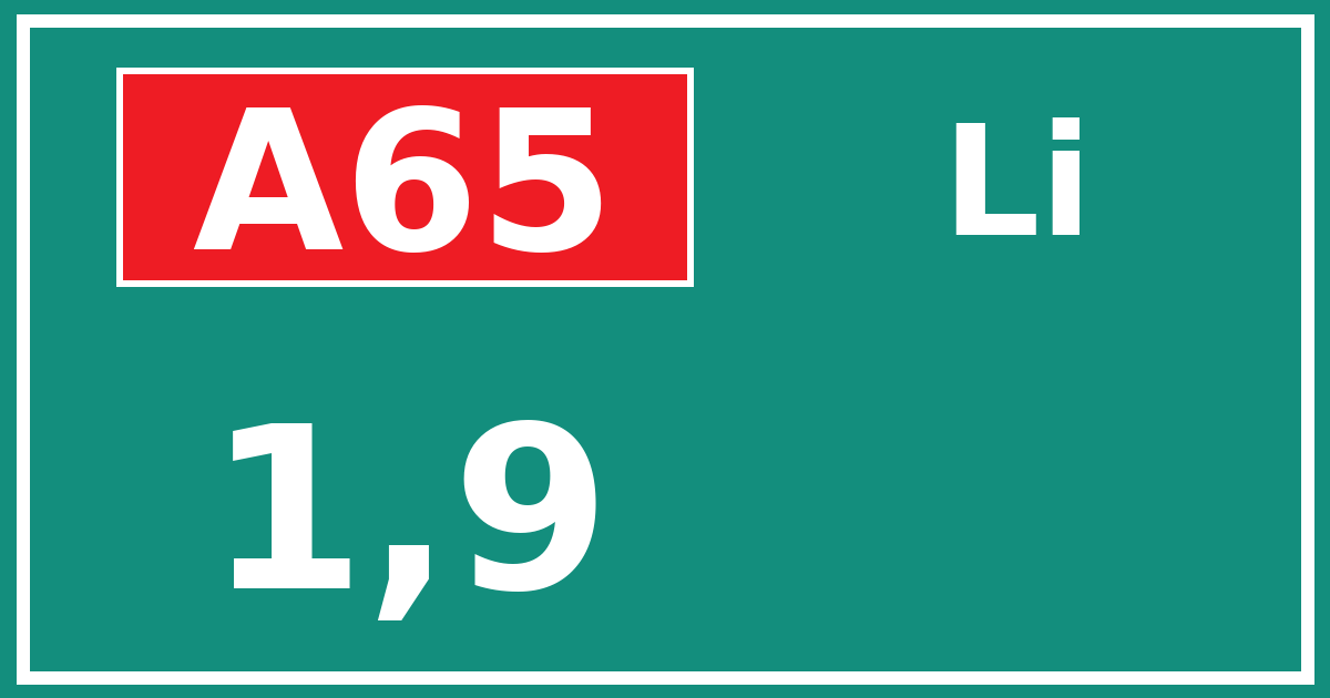 Hectometerbord A65 1,9 zijde Li