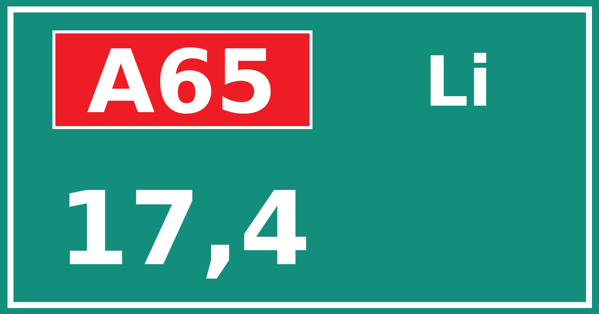 Hectometerbord A65 17,4 zijde Li