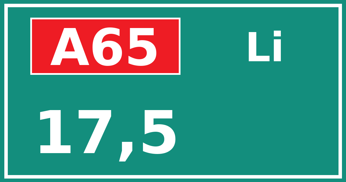 Hectometerbord A65 17,5 zijde Li