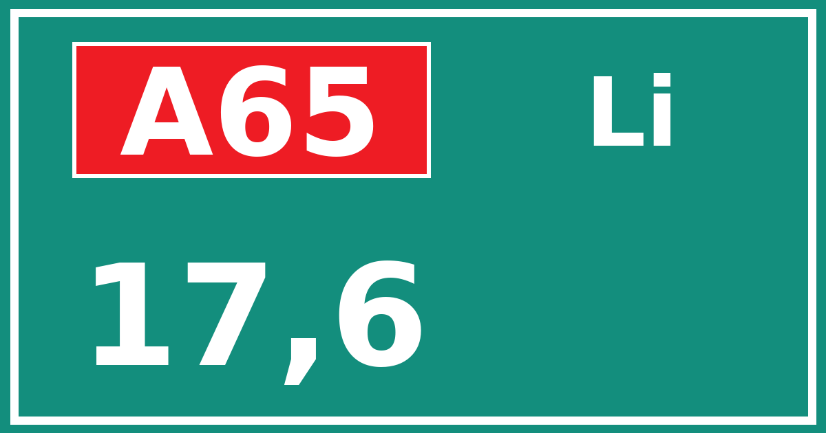 Hectometerbord A65 17,6 zijde Li