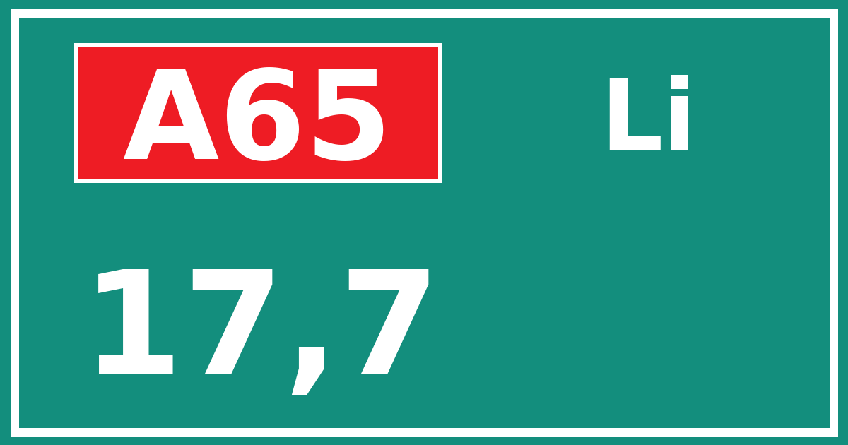 Hectometerbord A65 17,7 zijde Li