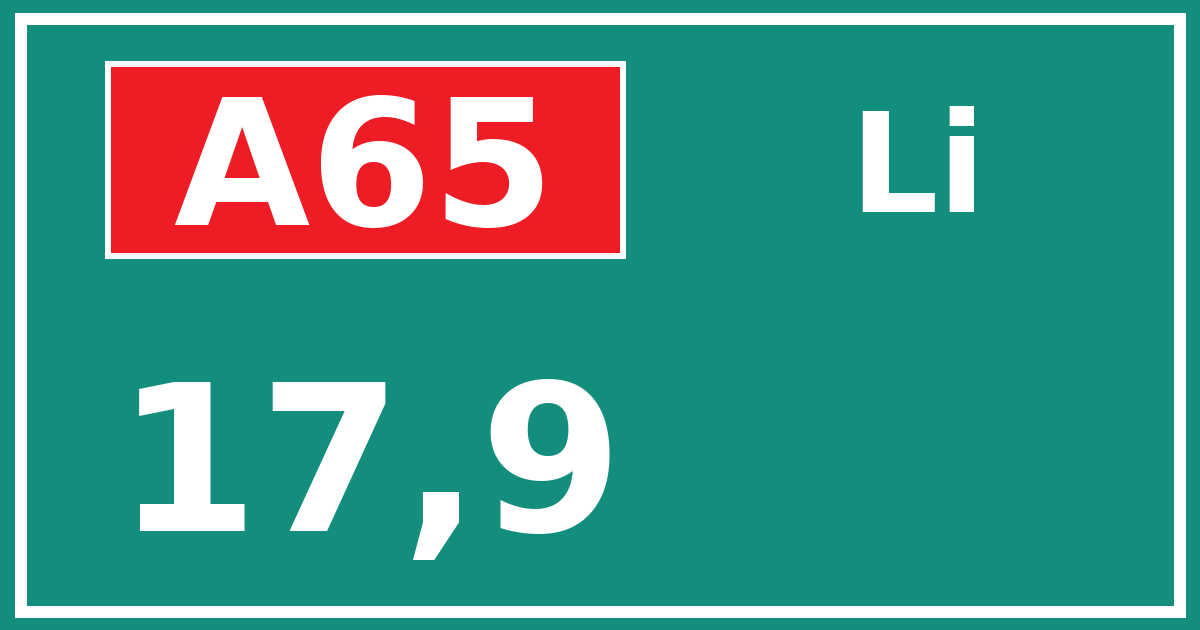 Hectometerbord A65 17,9 zijde Li