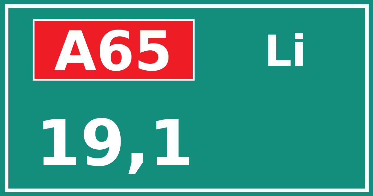 Hectometerbord A65 19,1 zijde Li
