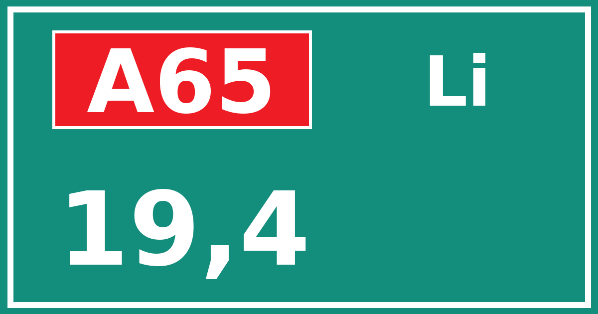 Hectometerbord A65 19,4 zijde Li