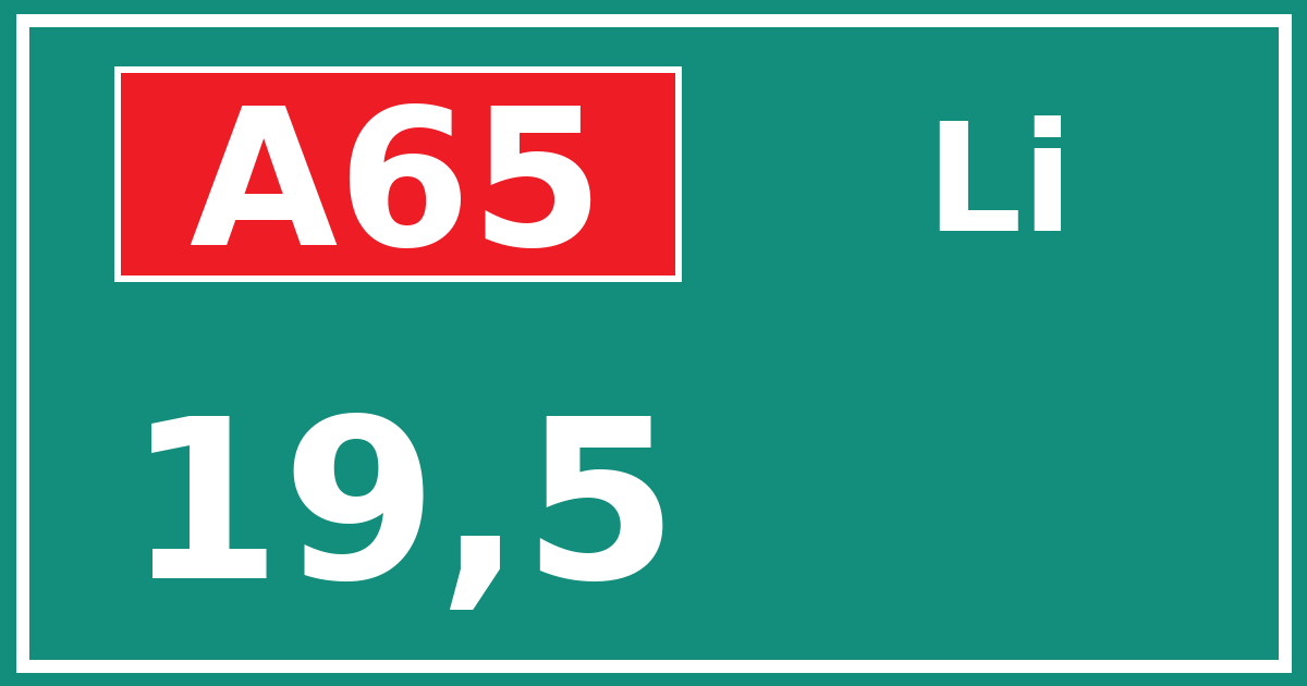 Hectometerbord A65 19,5 zijde Li