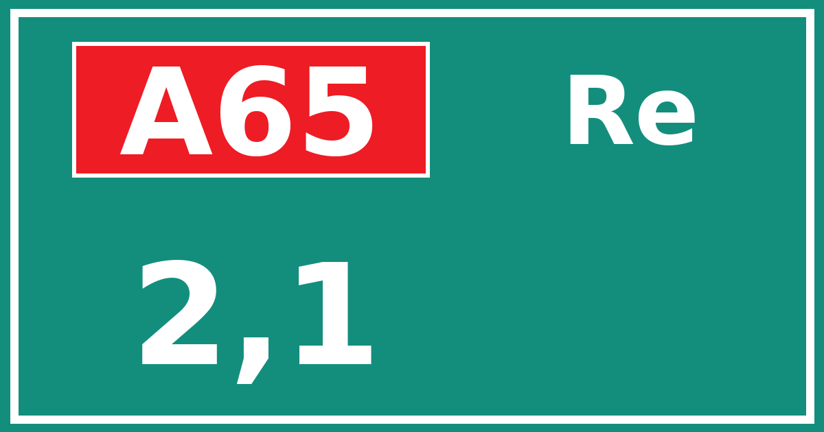 Hectometerbord A65 2,1 zijde Re