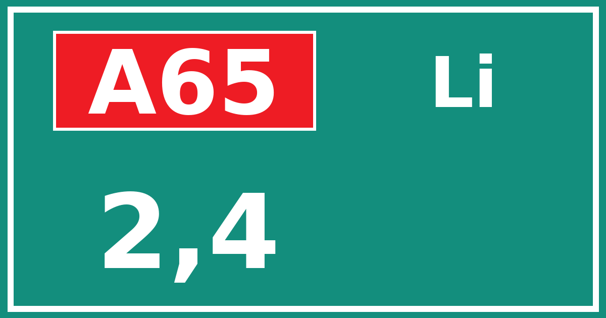 Hectometerbord A65 2,4 zijde Li