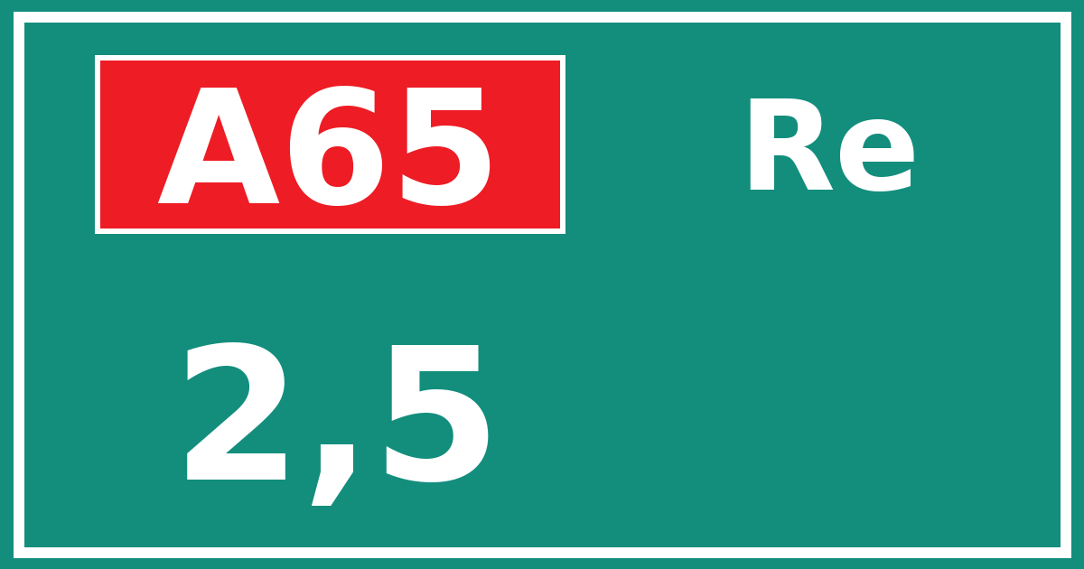 Hectometerbord A65 2,5 zijde Re