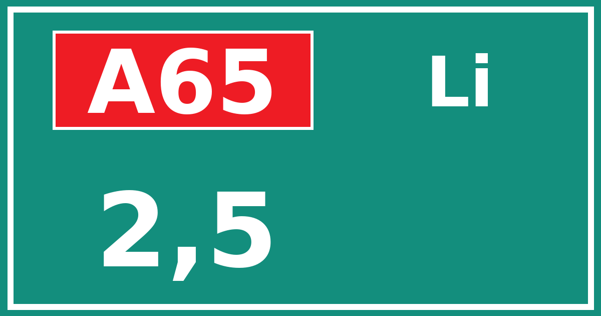 Hectometerbord A65 2,5 zijde Li