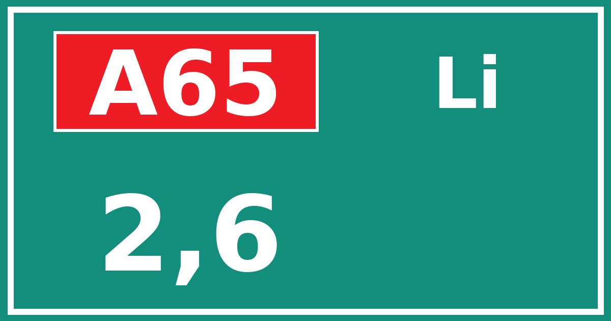 Hectometerbord A65 2,6 zijde Li
