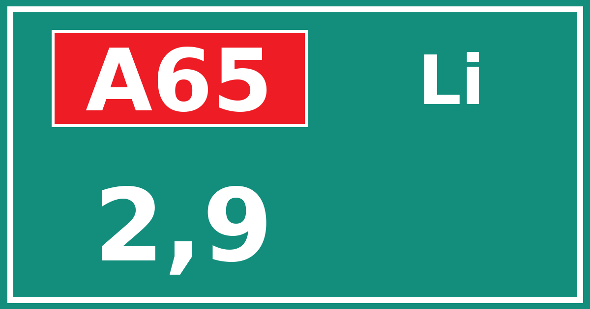 Hectometerbord A65 2,9 zijde Li