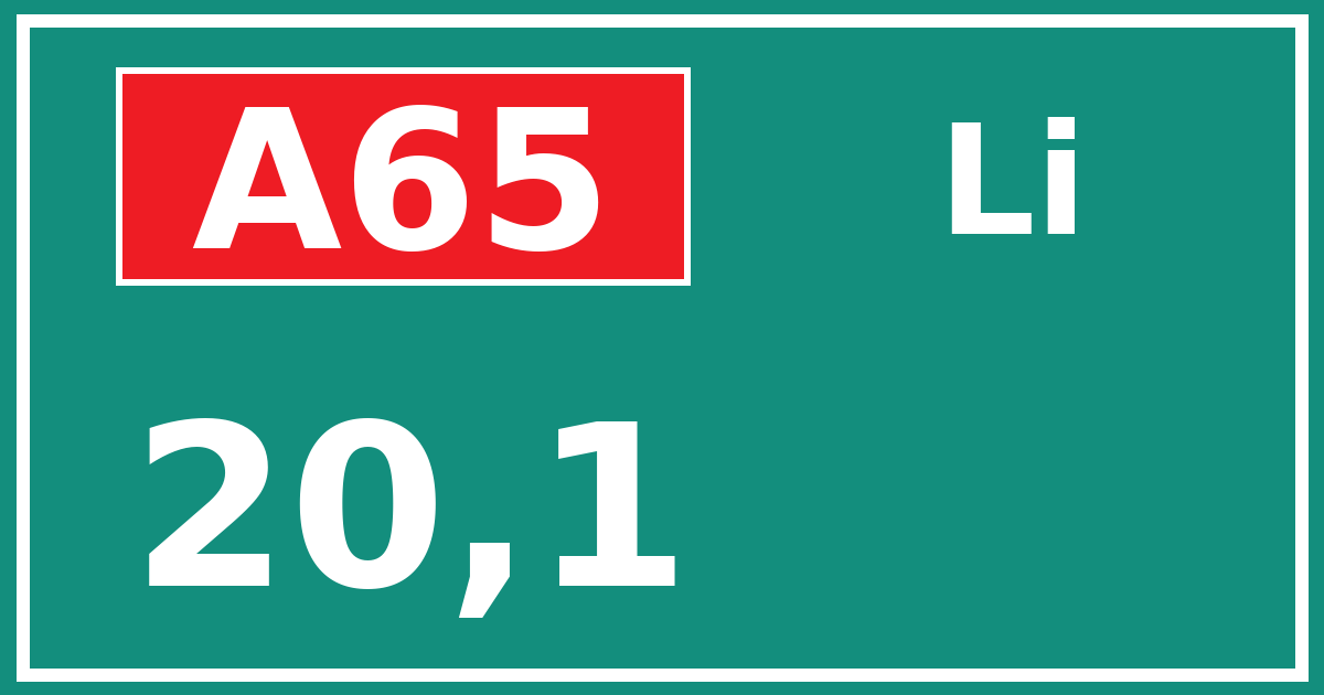 Hectometerbord A65 20,1 zijde Li