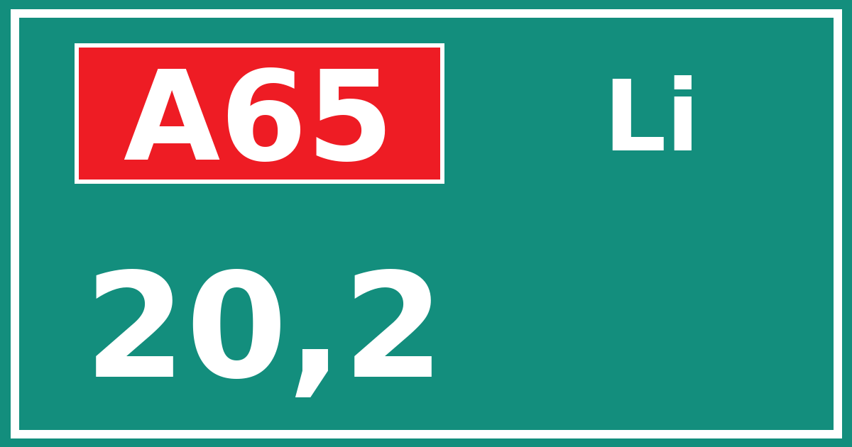 Hectometerbord A65 20,2 zijde Li