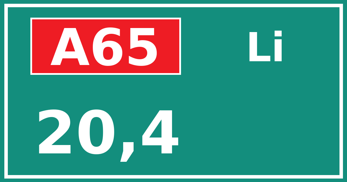 Hectometerbord A65 20,4 zijde Li