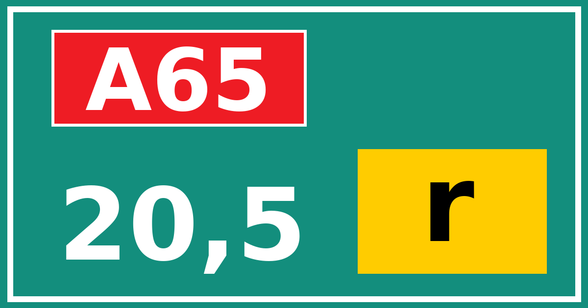 Hectometerbord A65 20,5 letter r