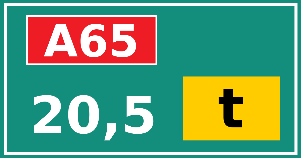 Hectometerbord A65 20,5 letter t