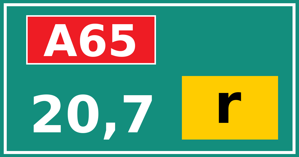 Hectometerbord A65 20,7 letter r