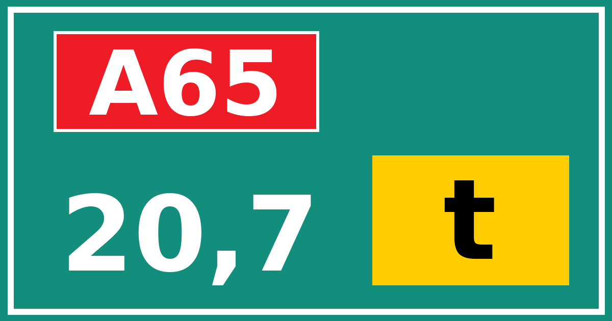 Hectometerbord A65 20,7 letter t