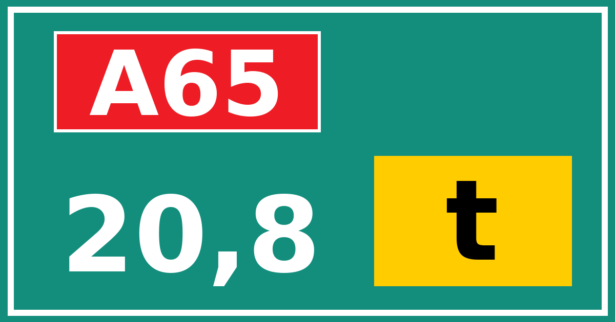 Hectometerbord A65 20,8 letter t