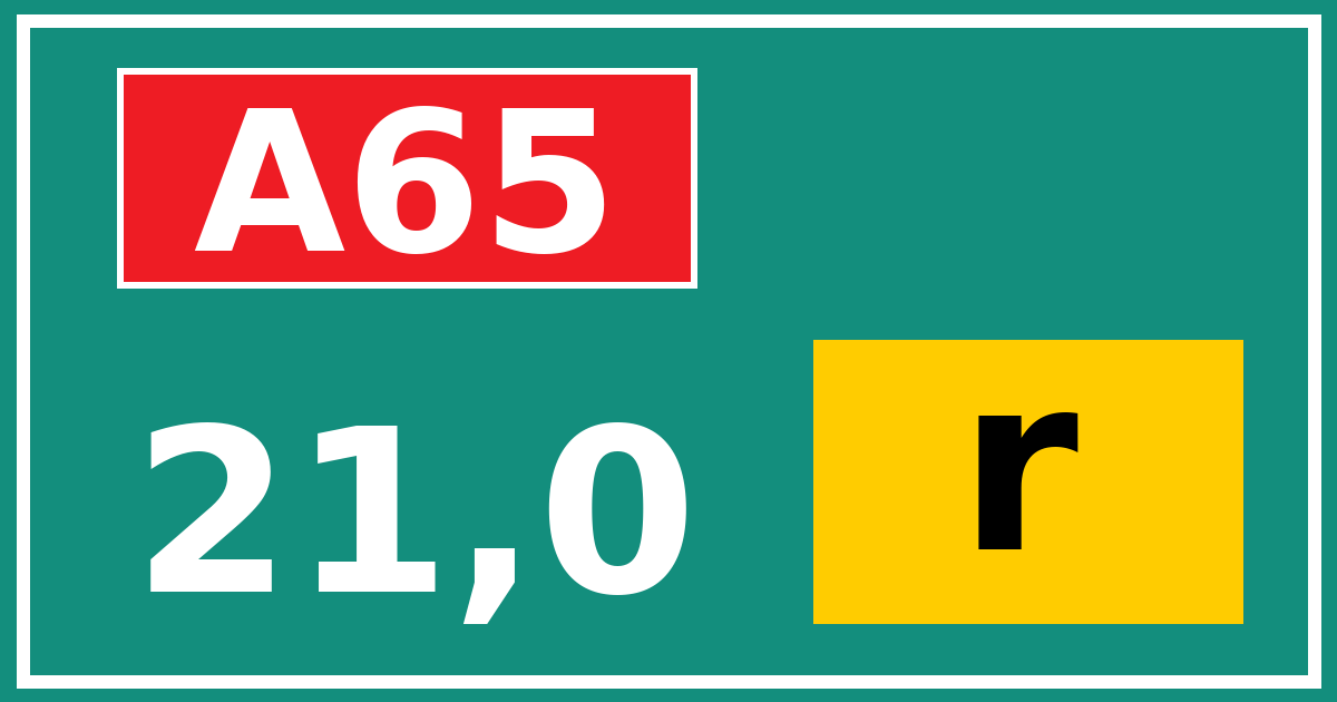 Hectometerbord A65 21,0 letter r
