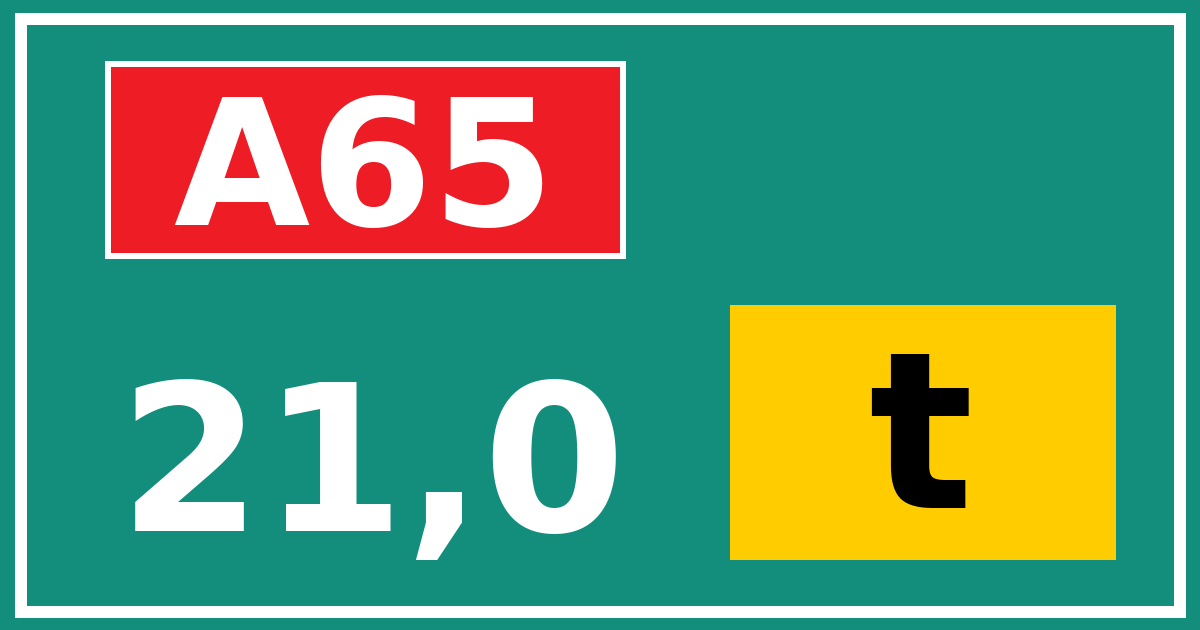 Hectometerbord A65 21,0 letter t