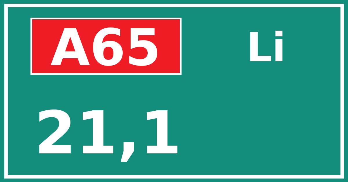 Hectometerbord A65 21,1 zijde Li