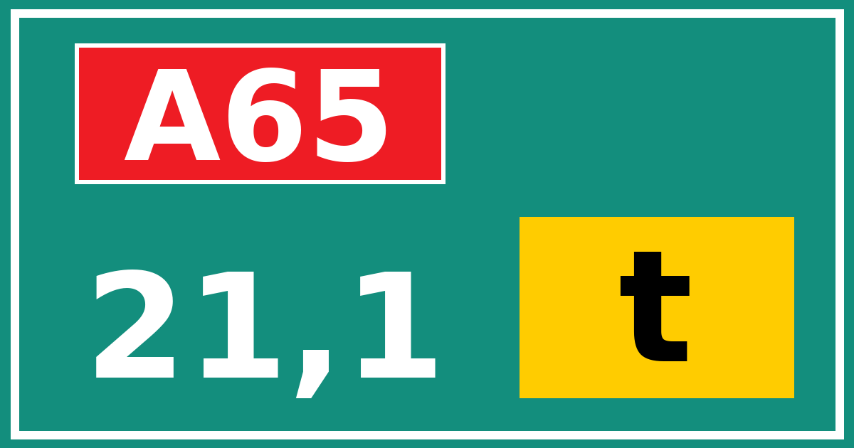 Hectometerbord A65 21,1 letter t