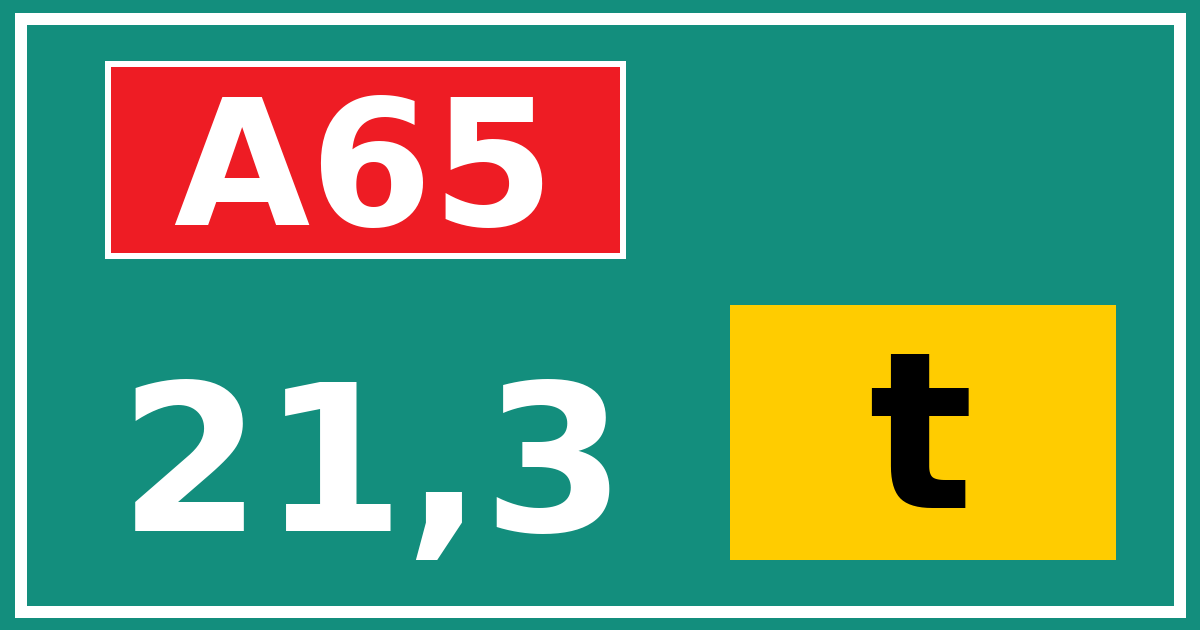 Hectometerbord A65 21,3 letter t