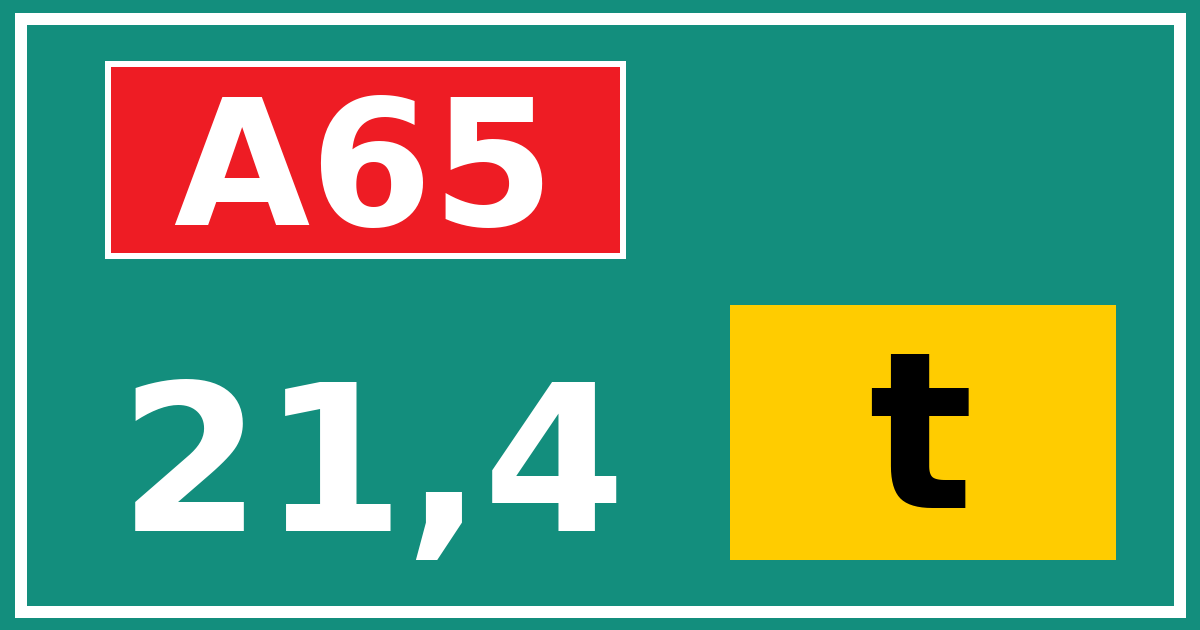 Hectometerbord A65 21,4 letter t