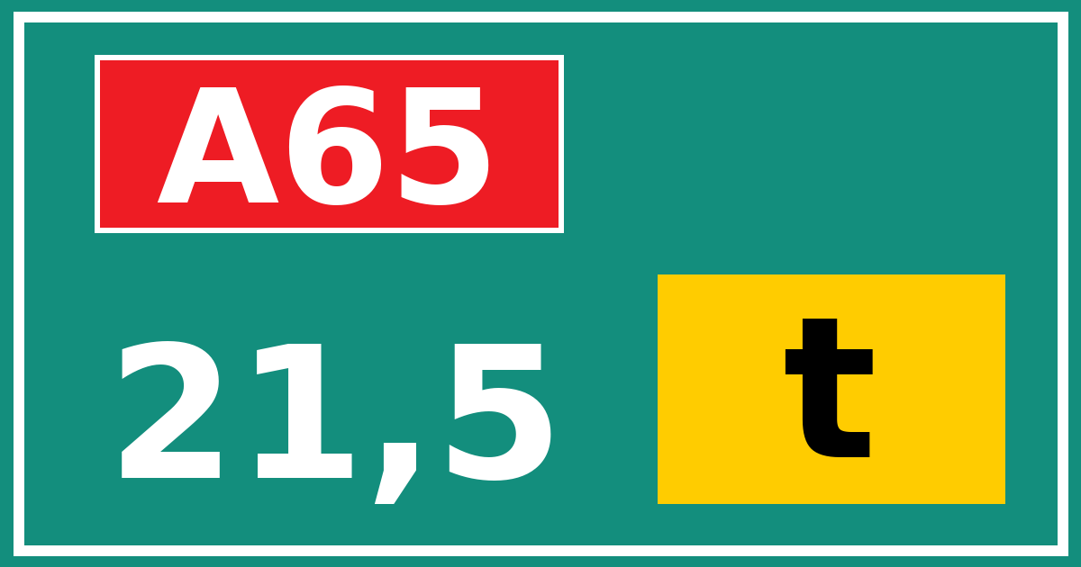 Hectometerbord A65 21,5 letter t