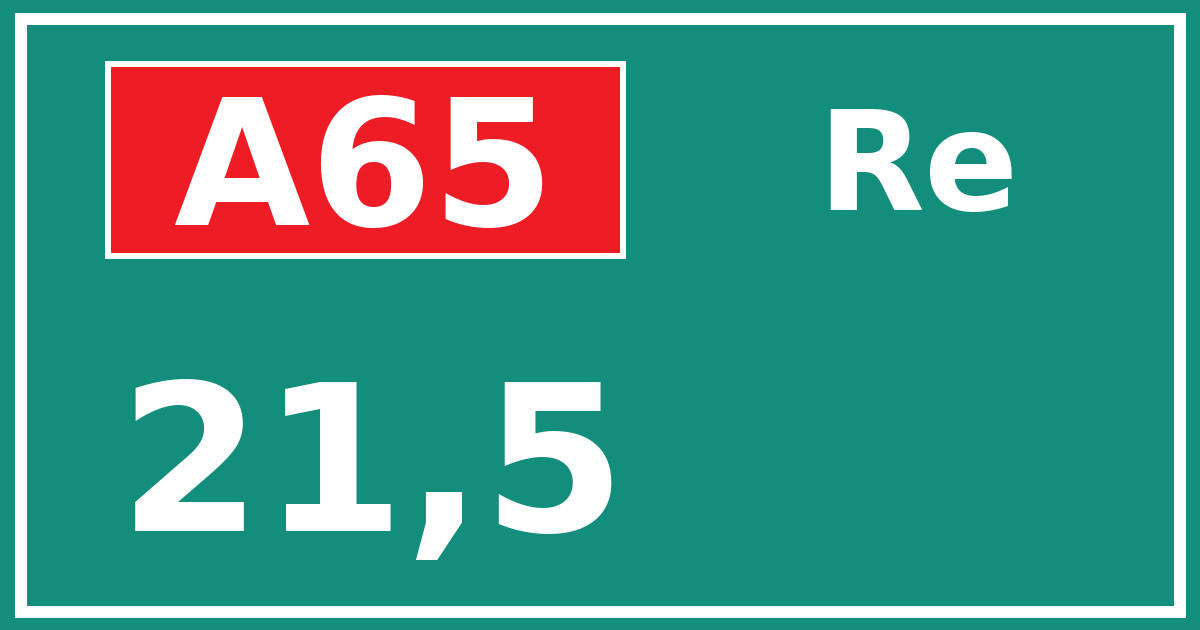 Hectometerbord A65 21,5 zijde Re
