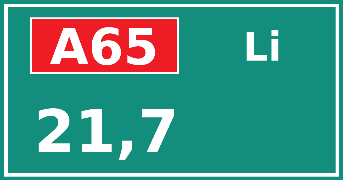 Hectometerbord A65 21,7 zijde Li