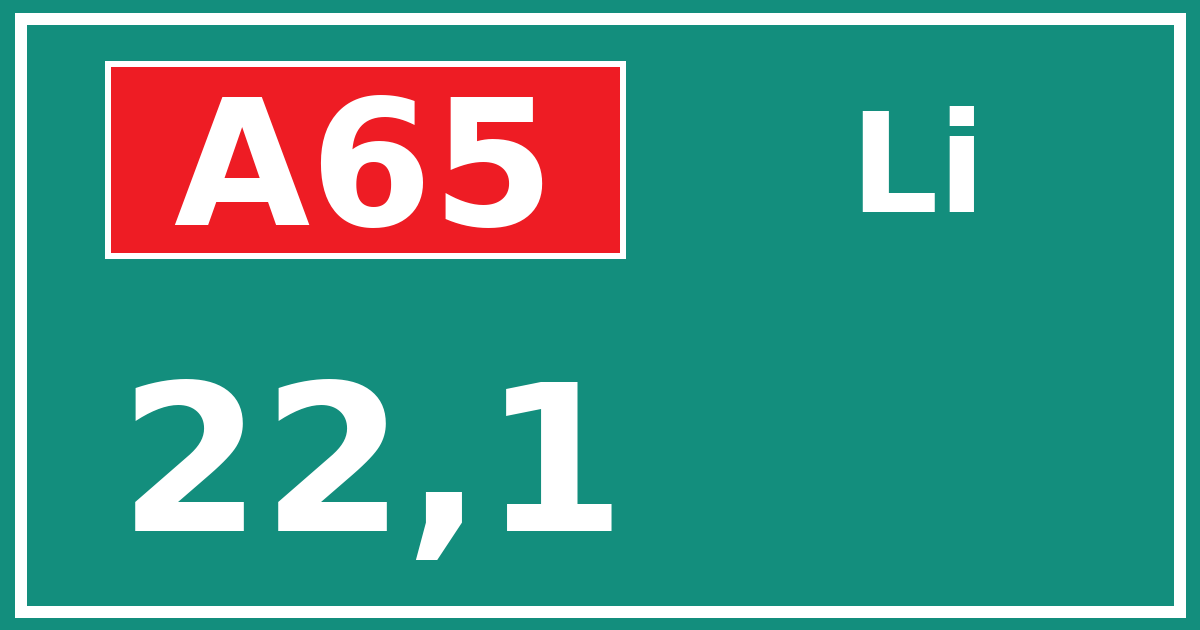 Hectometerbord A65 22,1 zijde Li
