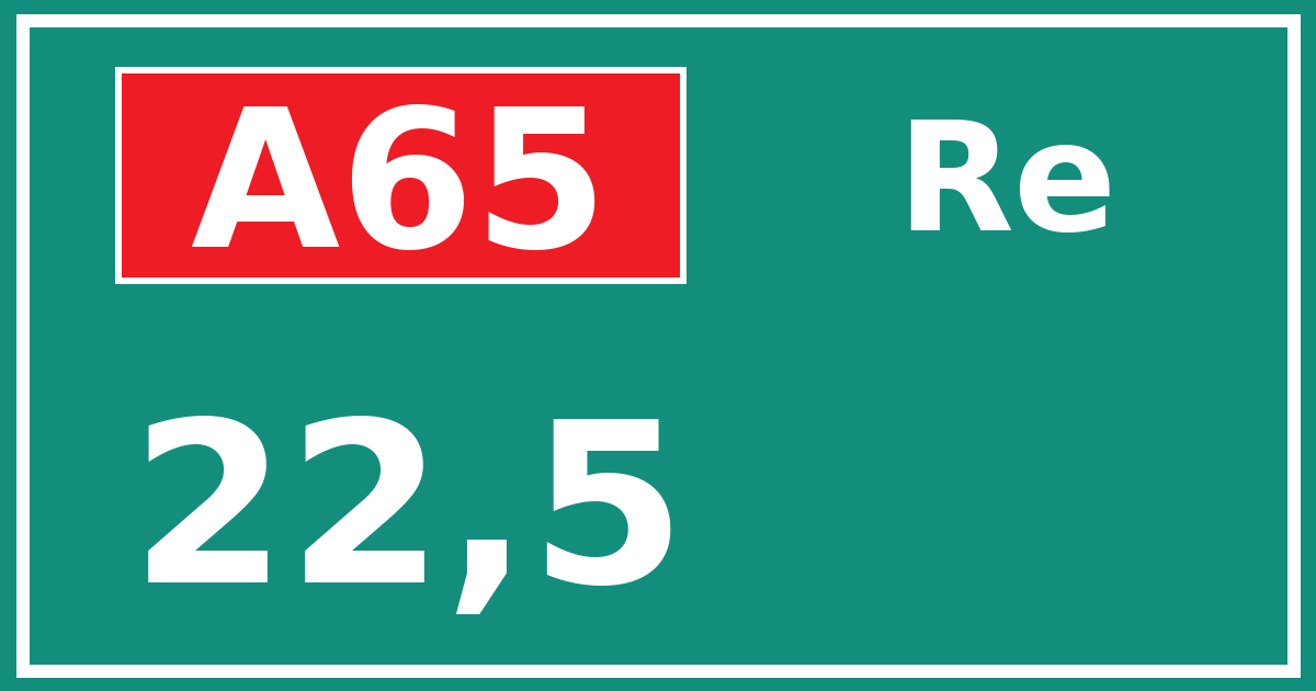 Hectometerbord A65 22,5 zijde Re