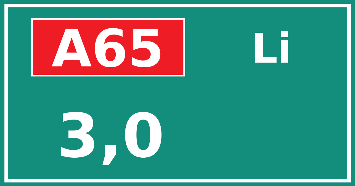 Hectometerbord A65 3,0 zijde Li