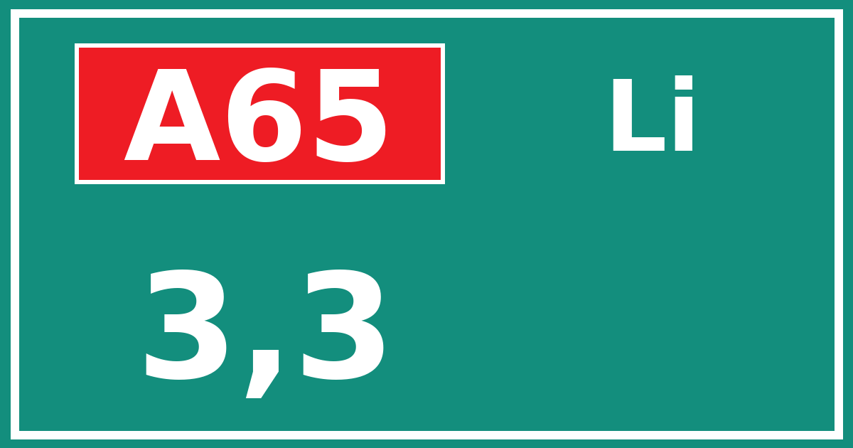 Hectometerbord A65 3,3 zijde Li