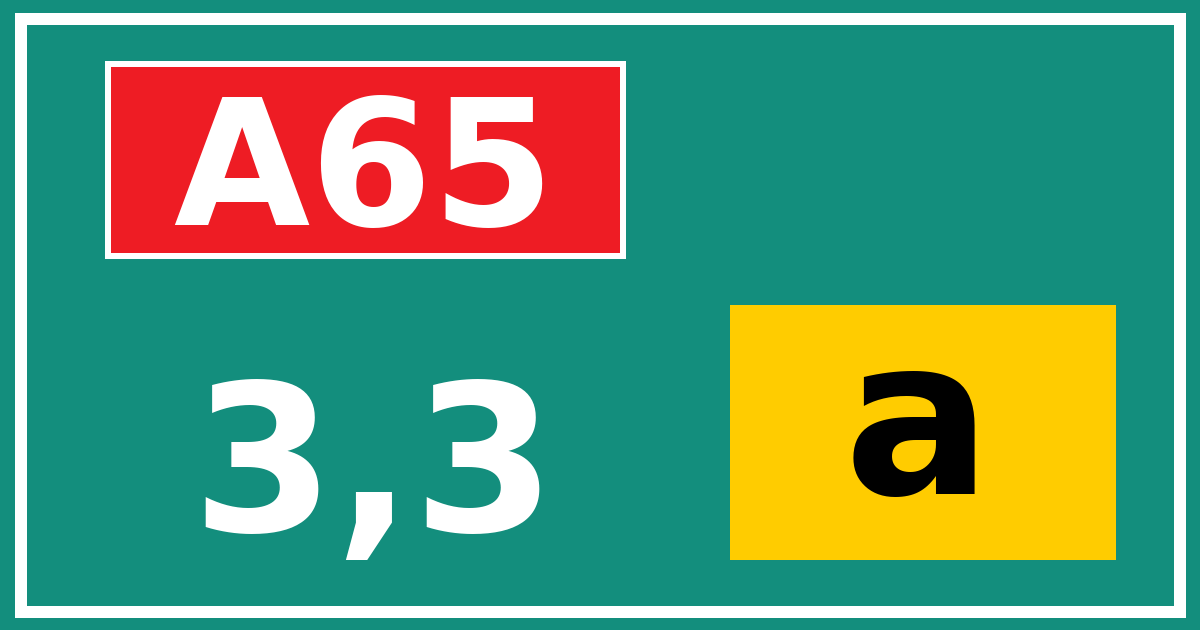 Hectometerbord A65 3,3 letter a