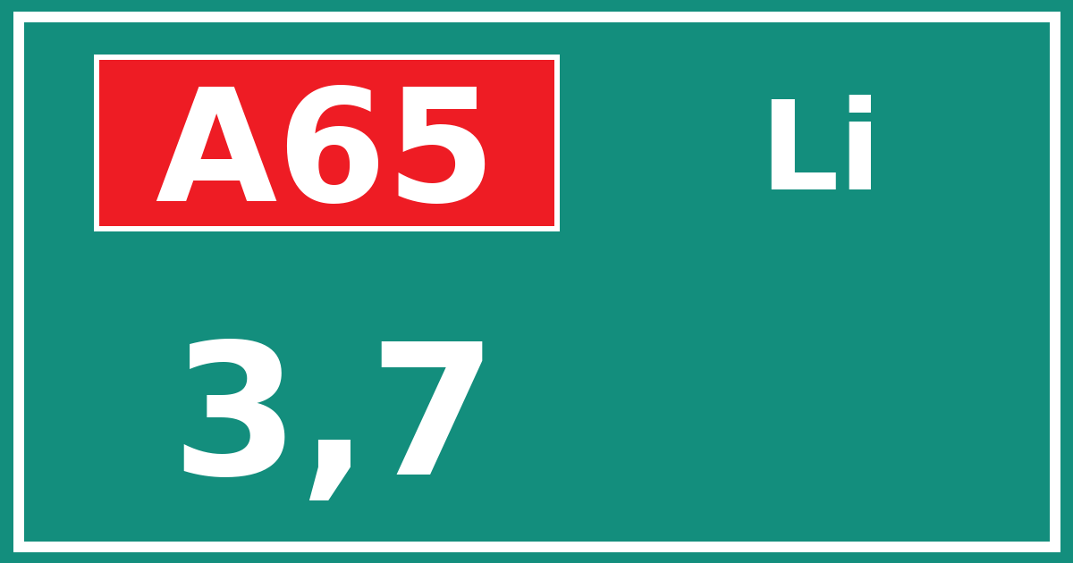 Hectometerbord A65 3,7 zijde Li