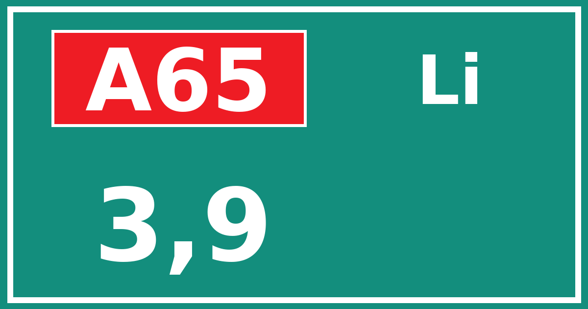 Hectometerbord A65 3,9 zijde Li
