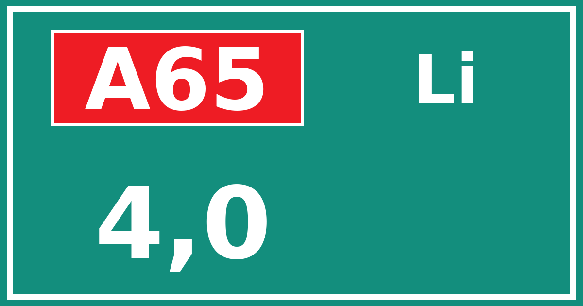 Hectometerbord A65 4,0 zijde Li