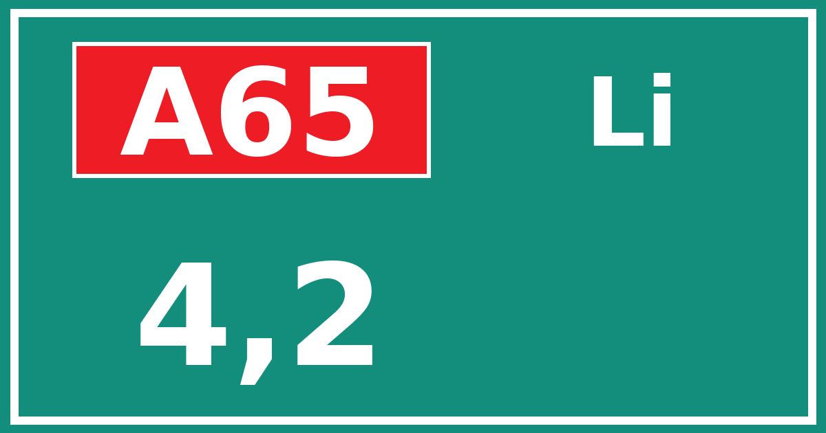 Hectometerbord A65 4,2 zijde Li