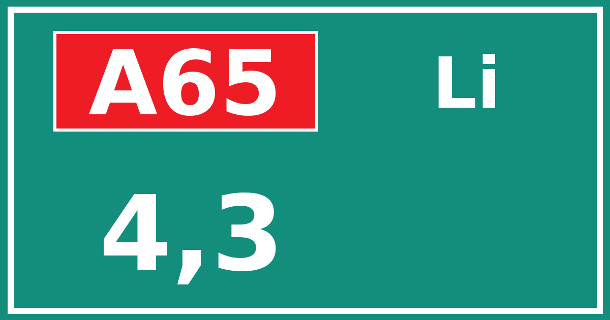 Hectometerbord A65 4,3 zijde Li