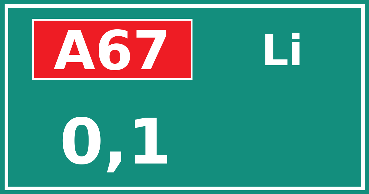Hectometerbord A67 0,1 zijde Li