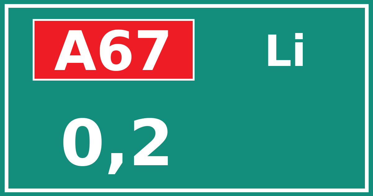 Hectometerbord A67 0,2 zijde Li